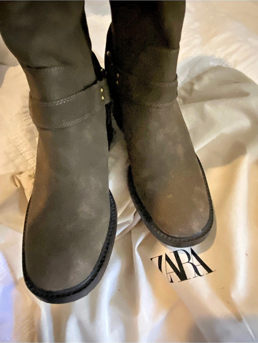 Zara Biker Boots Buckle Heeled Boots Brown US 9